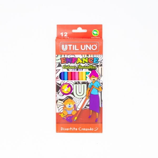 LAPICES DE COLORES CON GOMA x 12 U