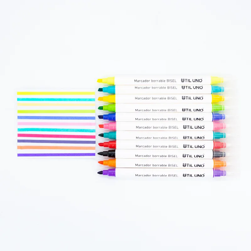 Marcadores de colores borrables punta biselada por 12 und - Imagen 2